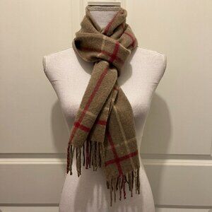 Erdenet 100% Cashmere Brown & Pink Plaid Scarf with Fringe